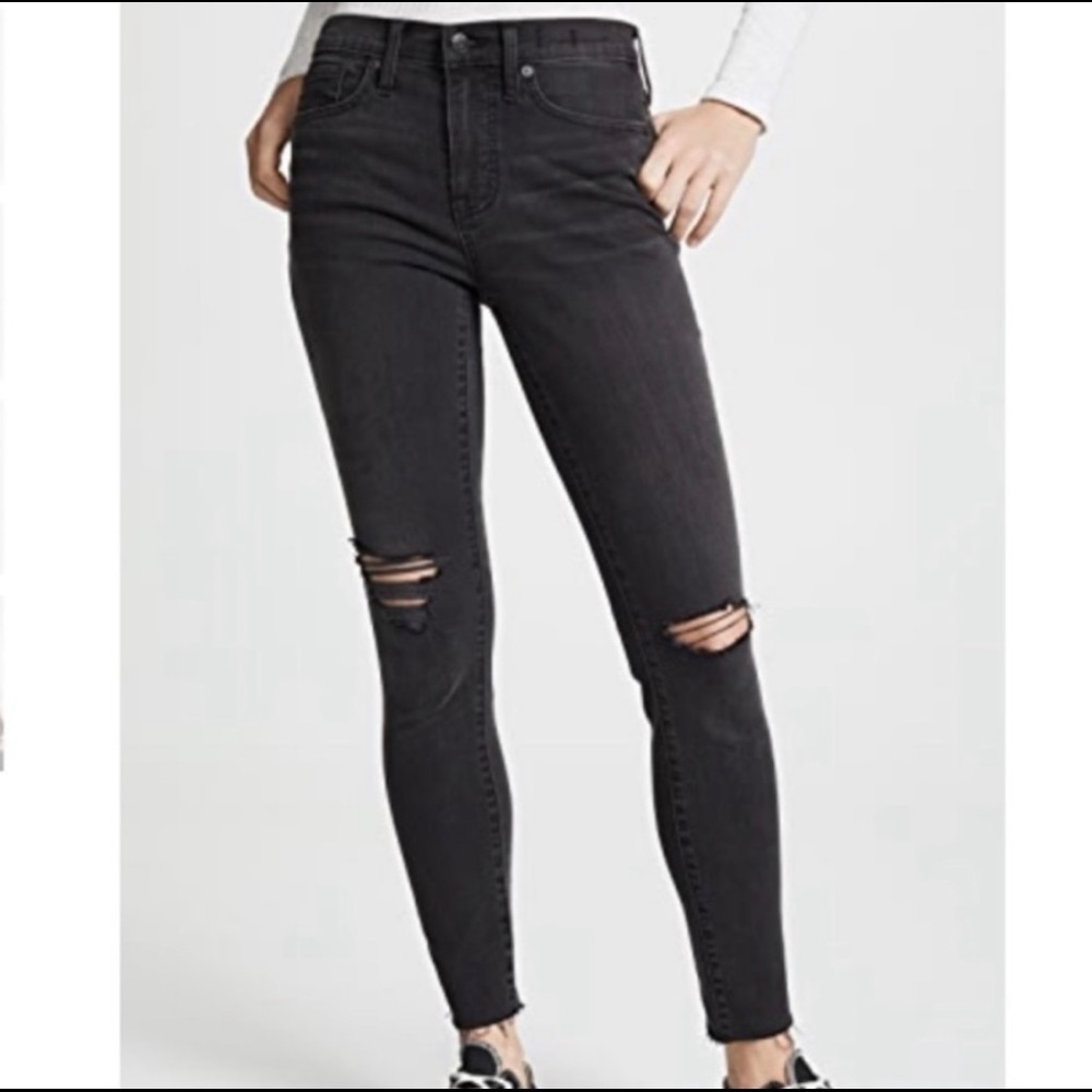 Madewell 9” High-Rise Skinny Jeans Black Sea Distressed Raw Hem Faded Grey 24